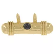 Ethnic tube pendant 9x19 mm with glass cabochon - Gold - Dark blue x1