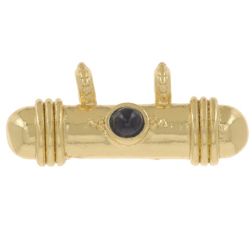 Ethnic tube pendant 9x19 mm with glass cabochon - Gold - Dark blue x1