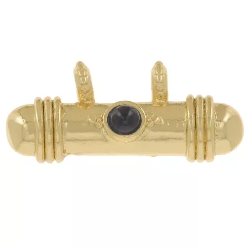 Ethnic tube pendant 9x19 mm with glass cabochon - Gold - Dark blue x1