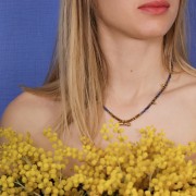 Ethnic tube pendant 9x19 mm with glass cabochon - Gold - Dark blue x1