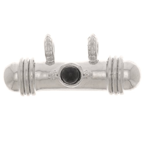 9x19.5mm Ethnic tube pendant with glass cabochon - Black x1