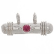 9x19.5mm Ethnic tube pendant with glass cabochon - Rhodium - Red x1|raw }}