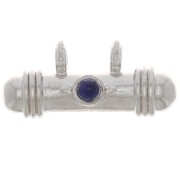 9x19.5mm Ethnic tube pendant with glass cabochon - Rhodium - Dark Blue x1