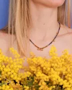 9x19.5mm Ethnic tube pendant with glass cabochon - Rhodium - Dark Blue x1