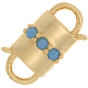 19x11mm double opening Design clip clasp with zirconium oxide - Gold Tone - Turquoise x1|raw }}