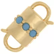 19x11mm double opening Design clip clasp with zirconium oxide - Gold Tone - Turquoise x1