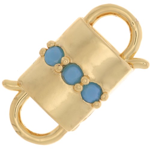 19x11mm double opening Design clip clasp with zirconium oxide - Gold Tone - Turquoise x1