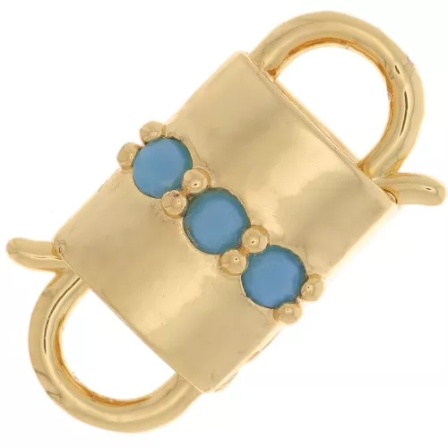 19x11mm double opening Design clip clasp with zirconium oxide - Gold Tone - Turquoise x1