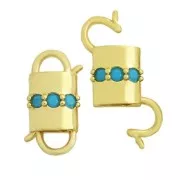 19x11mm double opening Design clip clasp with zirconium oxide - Gold Tone - Turquoise x1