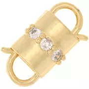 19x11mm double opening Design clip clasp with zircons - Gold Tone - Crystal x1