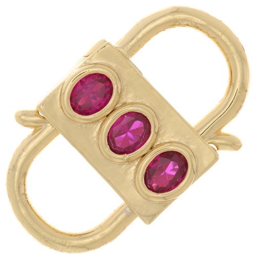 23x14mm double opening Design clasp with zirconium oxide - Gold Tone - Fuchsia x1