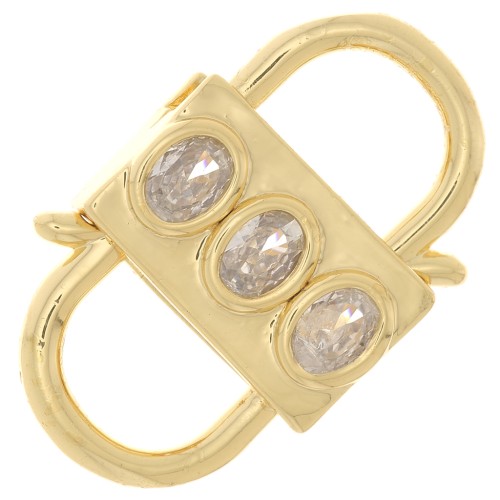 23x14mm double opening Design clasp with zirconium oxide - Gold Tone - Crystal x1
