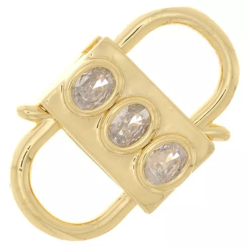 23x14mm double opening Design clasp with zirconium oxide - Gold Tone - Crystal x1