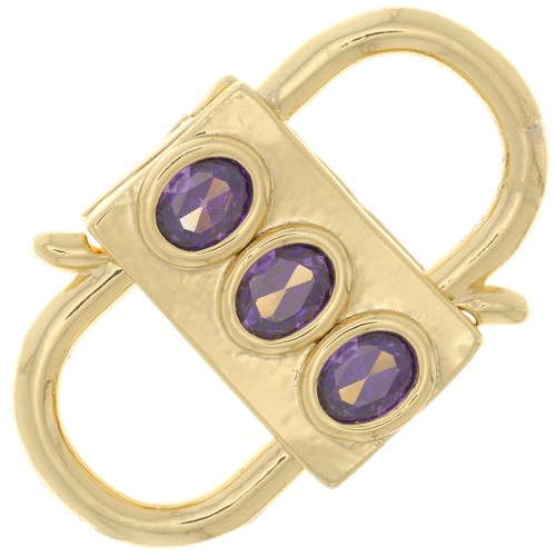 23x14mm double opening Design clasp with zirconium oxide - Gold Tone - Purple x1