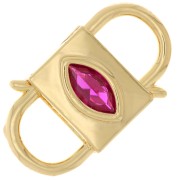 24x14mm double opening Design clasp with zirconium oxide - Gold Tone - Fuchsia x1|raw }}
