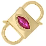 24x14mm double opening Design clasp with zirconium oxide - Gold Tone - Fuchsia x1