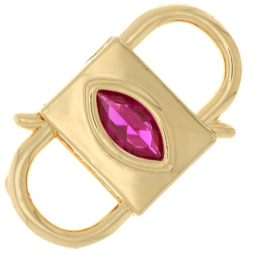 24x14mm double opening Design clasp with zirconium oxide - Gold Tone - Fuchsia x1