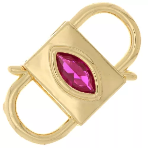 24x14mm double opening Design clasp with zirconium oxide - Gold Tone - Fuchsia x1