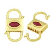 24x14mm double opening Design clasp with zirconium oxide - Gold Tone - Fuchsia x1