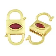 24x14mm double opening Design clasp with zirconium oxide - Gold Tone - Fuchsia x1