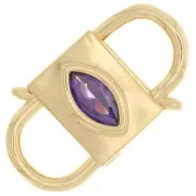 24x14mm double opening Design clasp with zirconium oxide - Gold Tone - Purple x1