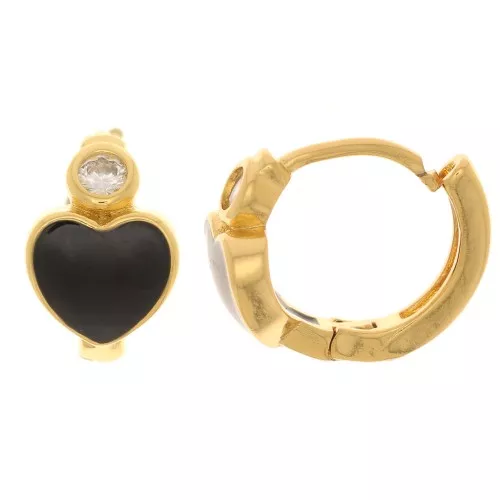 13mm Heart leverback earrings with epoxy resin and zirconium oxide - Gold Tone - Black x2