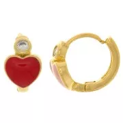 13mm Heart leverback earrings with epoxy resin and zirconium oxide - Gold Tone - Red x2