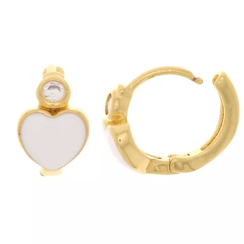 13mm Heart leverback earrings with epoxy resin and zirconium oxide - Gold Tone - White x2