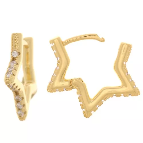 19x21mm Star shaped-leverback earrings with zirconium oxide - Gold Tone - Crystal x2