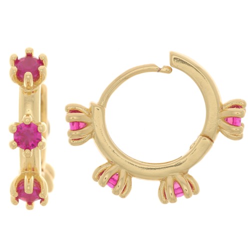 18mm Leverback earrings with zirconium oxide - Gold Tone - Fuchsia x2