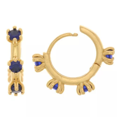 18mm Leverback earrings with zirconium oxide - Gold Tone - Dark Blue x2