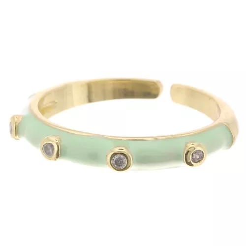 Fine adjustable ring with epoxy resin and zircons - Gold Tone - Mint - Crystal x1