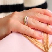 Fine adjustable ring with epoxy resin and zircons - Gold Tone - Mint - Crystal x1