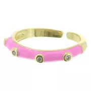 Fine adjustable ring with epoxy resin and zirconium oxide - Gold Tone - Pink x1