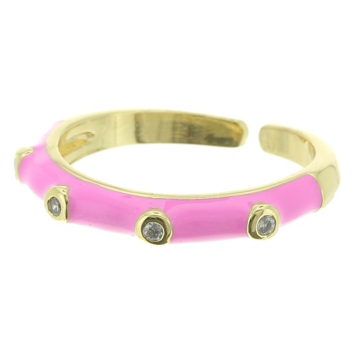 Fine adjustable ring with epoxy resin and zirconium oxide - Gold Tone - Pink x1