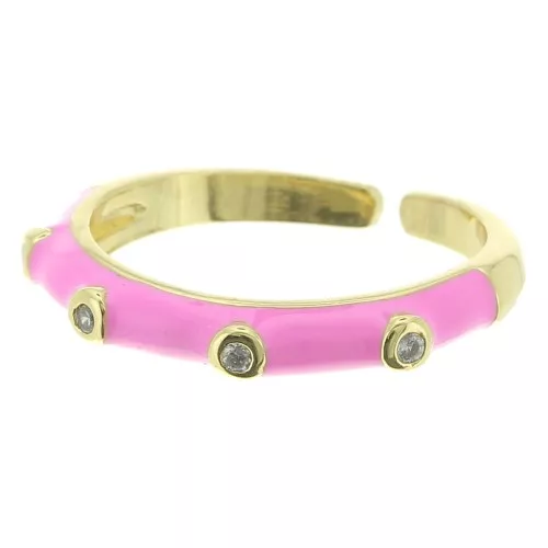 Fine adjustable ring with epoxy resin and zirconium oxide - Gold Tone - Pink x1
