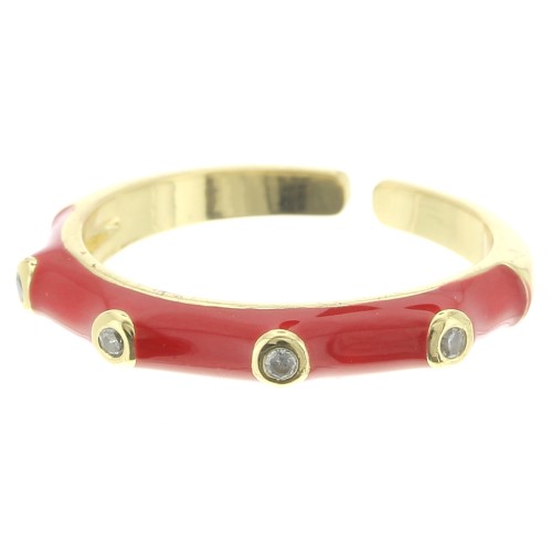 Fine adjustable ring with epoxy resin and zirconium oxide- Gold Tone - Red x1