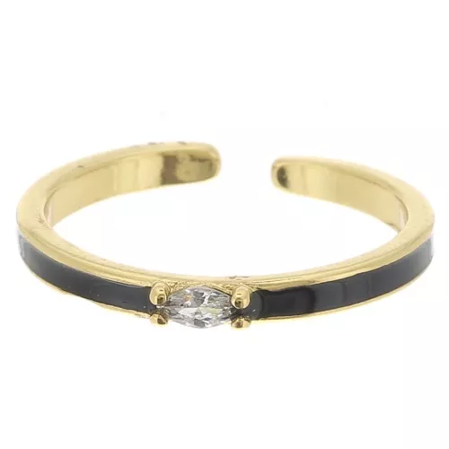 Fine adjustable ring with epoxy resin and zirconium oxide - Gold Tone - Black x1