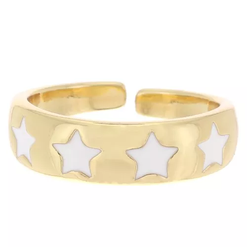 Adjustable epoxy resin star ring - Gold Tone - White x1