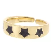 Adjustable epoxy resin star ring - Gold Tone - Black x1