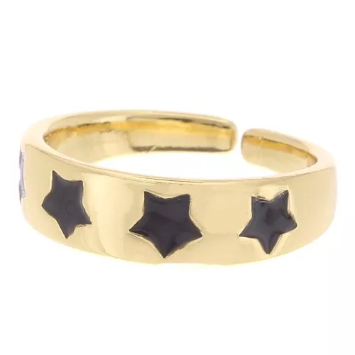 Adjustable epoxy resin star ring - Gold Tone - Black x1