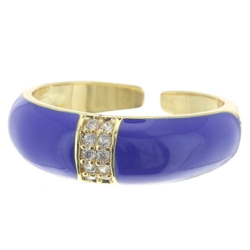 Wide adjustable ring with epoxy resin and zirconium oxide - Gold Tone - Blue x1
