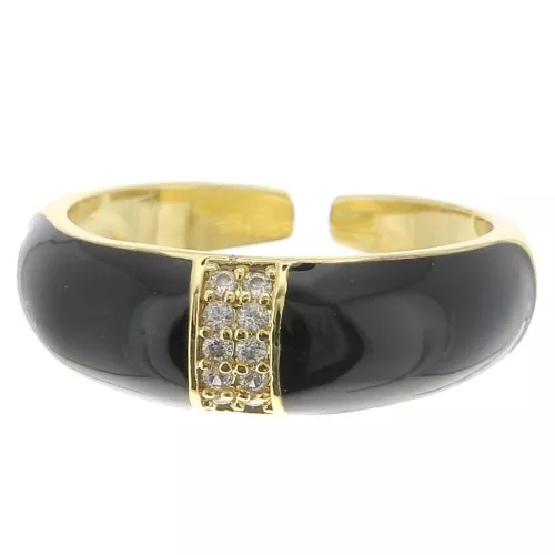 Wide adjustable ring with epoxy resin and zirconium oxide - Gold Tone - Black x1