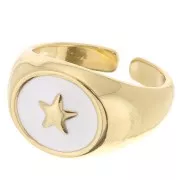Signet ring - Star pattern with epoxy resin - Size 54 - Gold Tone - White x1