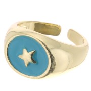 Signet ring - Star pattern with epoxy resin - Size 54 - Gold Tone - Turquoise x1