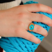Signet ring - Star pattern with epoxy resin - Size 54 - Gold Tone - Turquoise x1