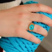 Signet ring - Star pattern with epoxy resin - Size 54 - Gold Tone - Turquoise x1