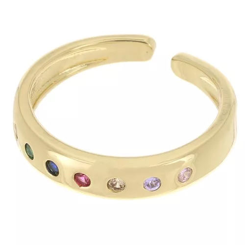 Fine adjustable ring with zirconium oxide - Gold Tone - Multicoloured x1