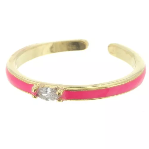 Fine adjustable ring with epoxy resin and zirconium- Gold Tone - Pink - Crystal x1