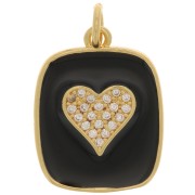 19x15mm  zirconium oxide and epoxy resin rectangle heart pendant - Gold Tone - Black x1|raw }}